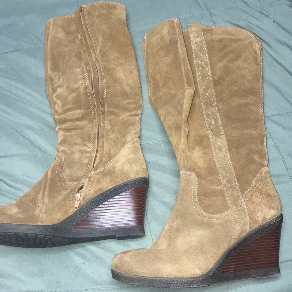 Suede Tall Wedge Boots